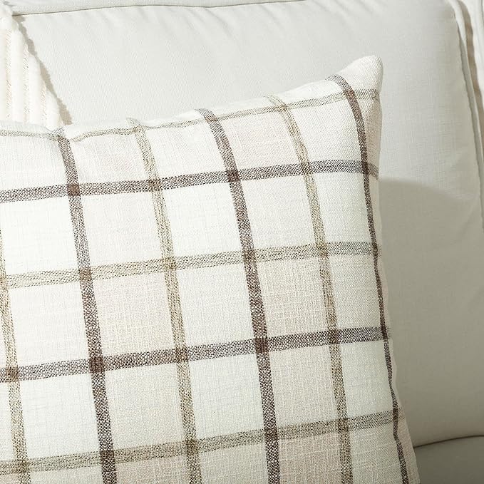 Stellhome Fall Linen Buffalo Check Throw Pillow Covers, Autumn Farmhouse Plaid - Image 4