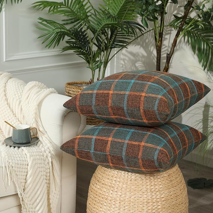 Stellhome Pack of 2 Faux Linen Buffalo Check Throw Pillow Covers, Farmhouse - Image 2
