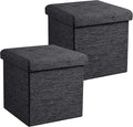 Ornavo Home 2 Pack 15 Inch Folding Storage Ottoman, Square Cube Linen Small by OrnavoHome