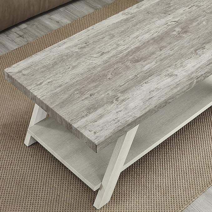Contemporary Wood Coffee Table 48 in, Two-Tone Living Room Center Table - Image 3